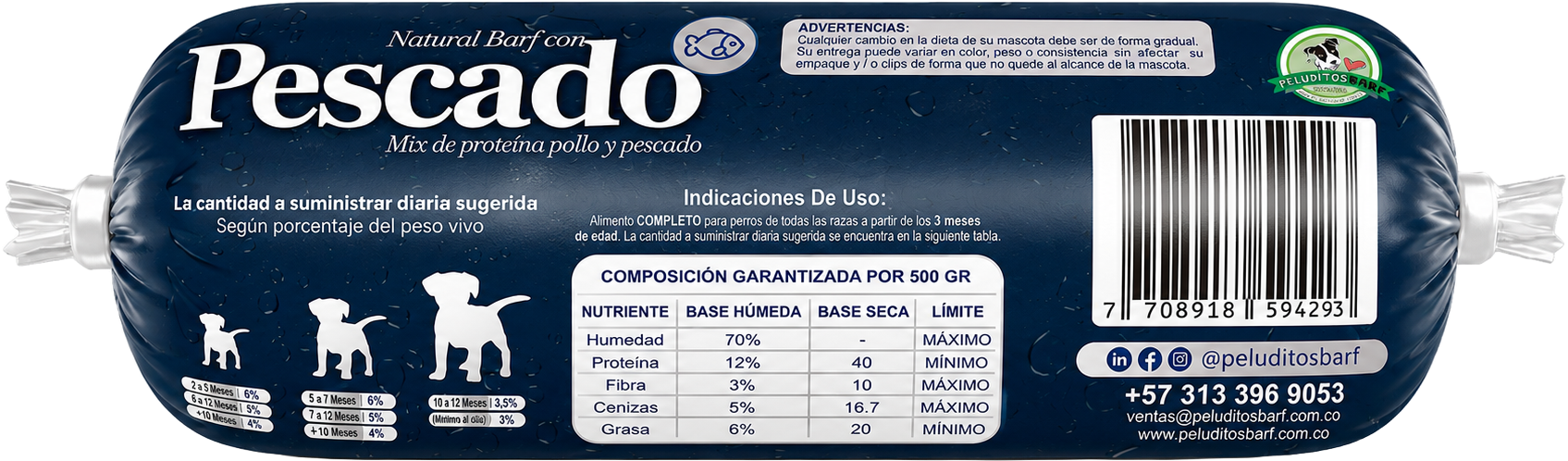 7 Barras de Natural BARF con Pescado 500 gr - Imagen 3